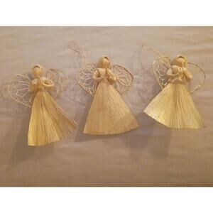 Lot of 3: Delicate Fragile Handmade Corn Husk Angel Christmas Ornaments